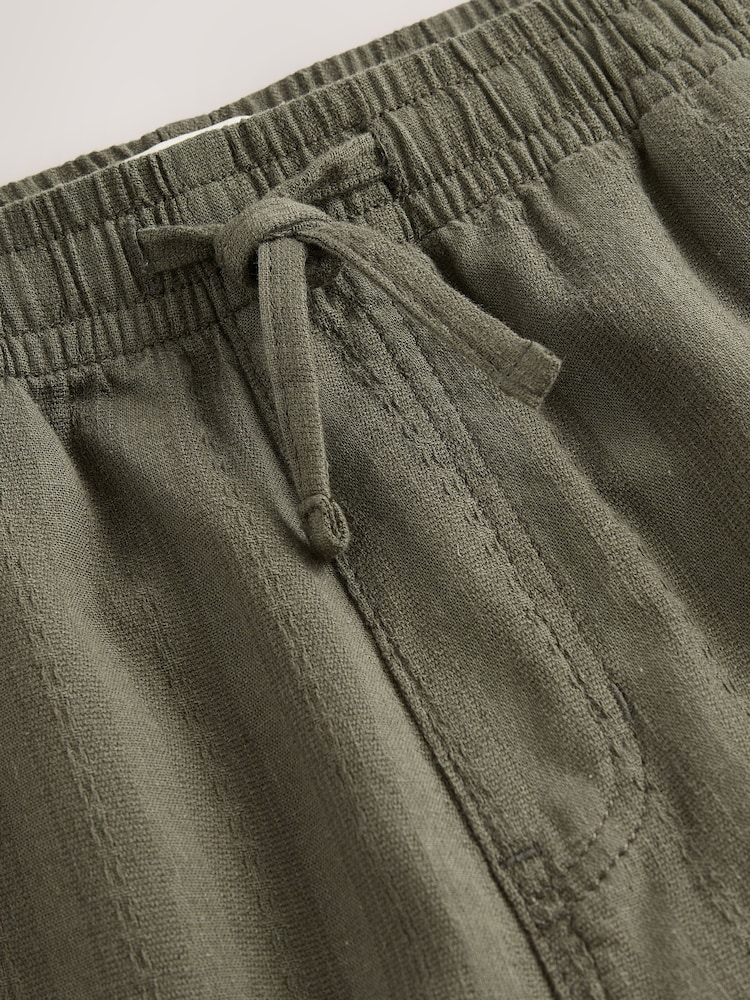 Khaki Green Regular Tapered Fit Cotton Linen Striped Trousers - Image 8 of 9