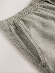 Sage Green Regular Tapered Fit Textured Linen Cotton Elasticated Drawstring Trousers - Image 10 of 11