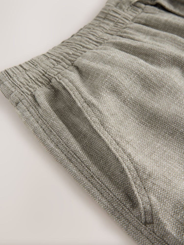 Sage Green Regular Tapered Fit Textured Linen Cotton Elasticated Drawstring Trousers - Image 10 of 11