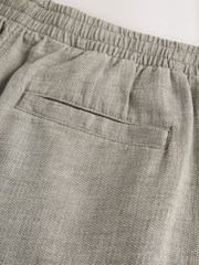 Sage Green Regular Tapered Fit Textured Linen Cotton Elasticated Drawstring Trousers - Image 11 of 11