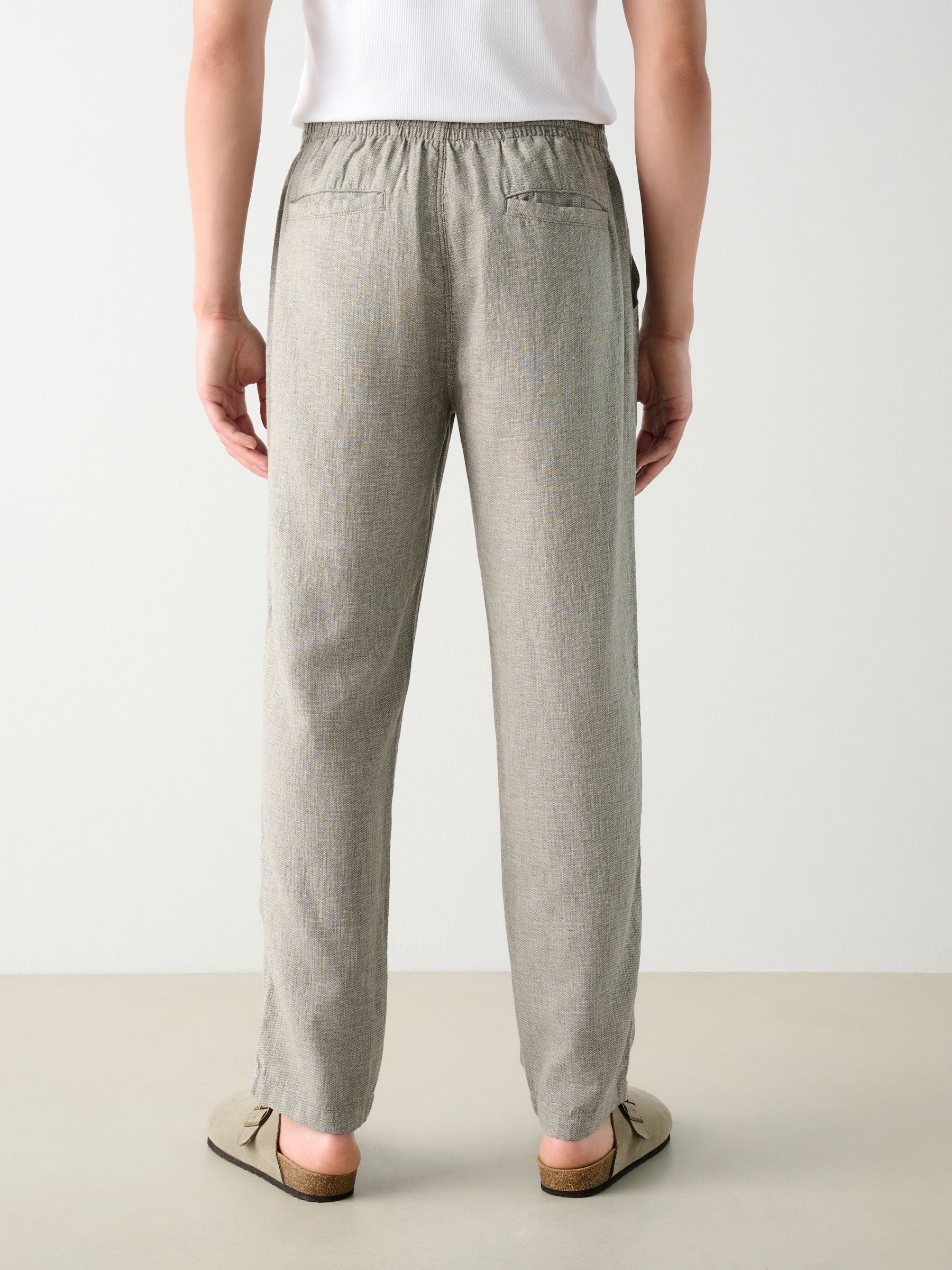 Buy Sage Green Regular Tapered Fit Textured Linen Cotton