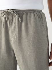 Sage Green Regular Tapered Fit Textured Linen Cotton Elasticated Drawstring Trousers - Image 5 of 11