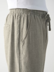 Sage Green Regular Tapered Fit Textured Linen Cotton Elasticated Drawstring Trousers - Image 6 of 11