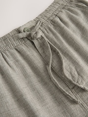 Sage Green Regular Tapered Fit Textured Linen Cotton Elasticated Drawstring Trousers - Image 9 of 11