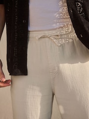 Blanco crudo - Textured Elasticated Waist 100% Cotton Trousers - Imagen 5 de 8
