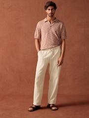 Neutral/Brown Stripe Textured Striped Elasticated Waist 100% Cotton Trousers - Image 2 of 10