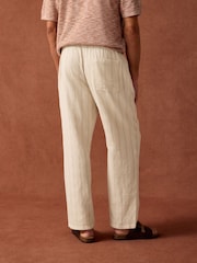 Neutral/Brown Stripe Textured Striped Elasticated Waist 100% Cotton Trousers - Image 3 of 10