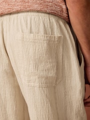 Neutral/Brown Stripe Textured Striped Elasticated Waist 100% Cotton Trousers - Image 7 of 10