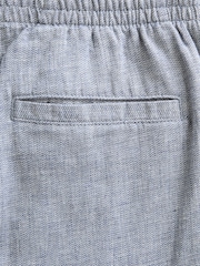 Chambray Blue Regular Tapered Fit Textured Linen Cotton Elasticated Drawstring Trousers - Image 10 of 10