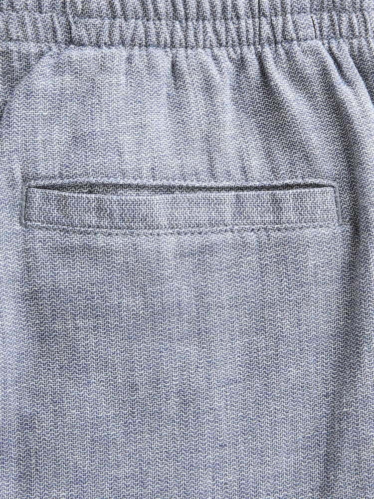 Chambray Blue Regular Tapered Fit Textured Linen Cotton Elasticated Drawstring Trousers - Image 10 of 10