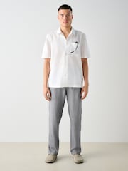 Chambray Blue Regular Tapered Fit Textured Linen Cotton Elasticated Drawstring Trousers - Image 2 of 10