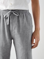 Chambray Blue Regular Tapered Fit Textured Linen Cotton Elasticated Drawstring Trousers - Image 5 of 10