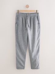 Chambray Blue Regular Tapered Fit Textured Linen Cotton Elasticated Drawstring Trousers - Image 7 of 10