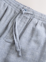 Chambray Blue Regular Tapered Fit Textured Linen Cotton Elasticated Drawstring Trousers - Image 9 of 10