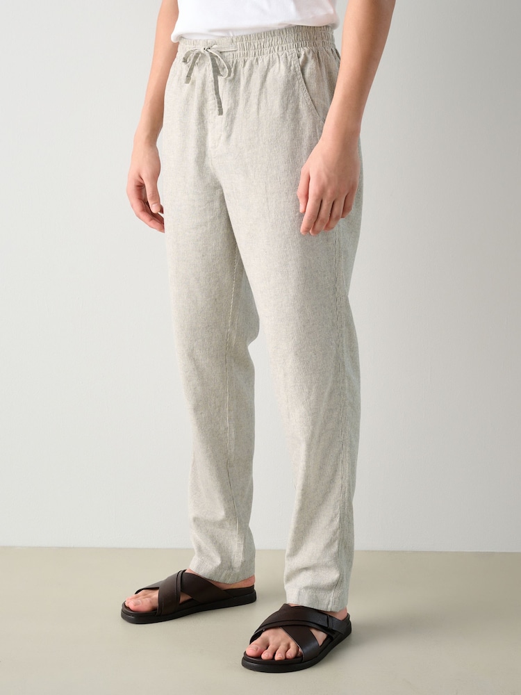 Crudo/Marrón seta - Ajuste tapered regular - Pantalones de lino y algodón a rayas - Imagen 1 de 12 Crudo/Marrón seta - Ajuste tapered regular - Pantalones de lino y algodón a rayas - Imagen 1 de 12