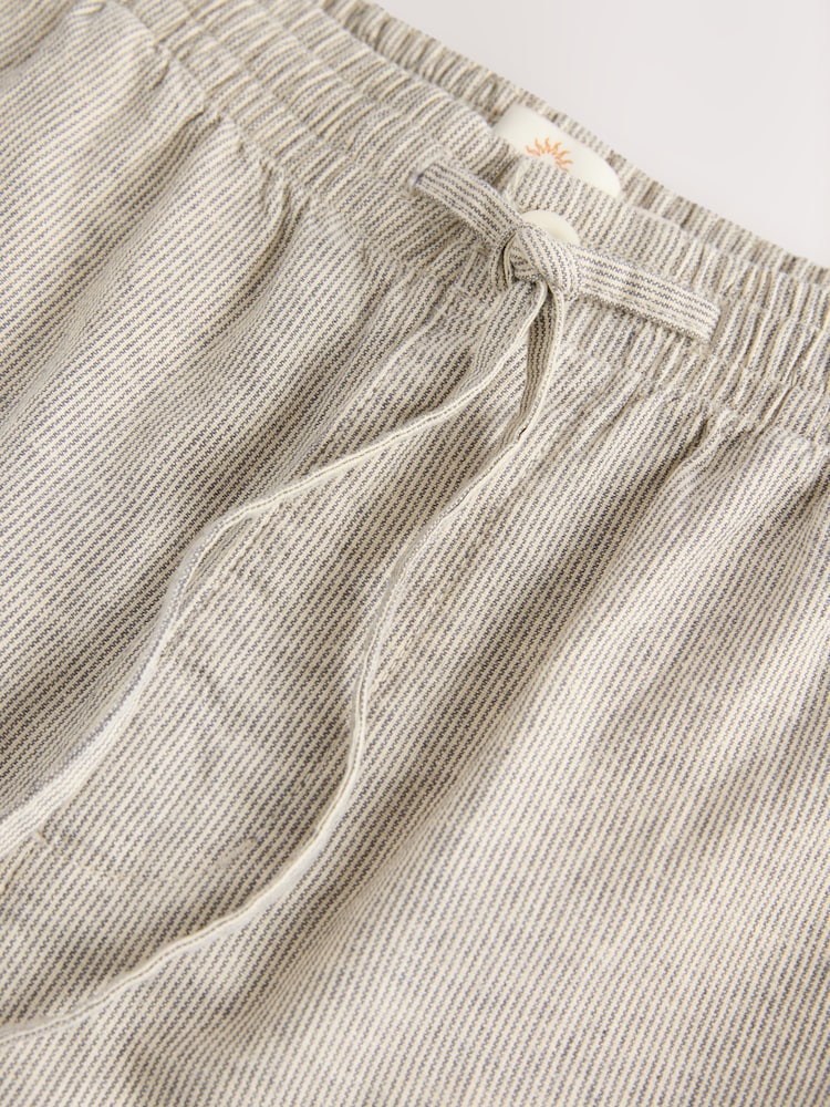 Écru/brun champignon - Coupe fuselée régulière - Pantalon rayé en lin de coton - Image 10 of 12