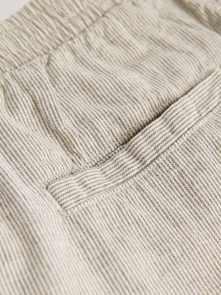 Ecru/Mushroom Brown - Ajuste tapered regular - Cotton Linen Striped Trousers - Imagen 12 de 12