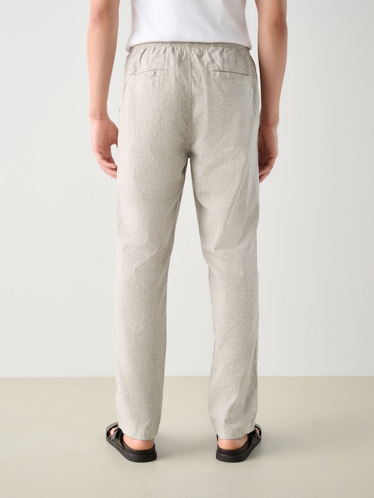 Ecru/Mushroom Brown Regular Tapered Fit Cotton Linen Striped Trousers - Image 3 of 7