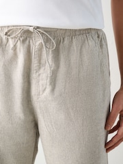 Ecru/Mushroom Brown - Ajuste tapered regular - Cotton Linen Striped Trousers - Imagen 8 de 12