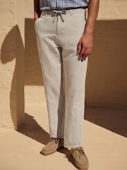 Light Stone Regular Fit Cotton Linen Twill Chino Trousers - Image 1 of 9