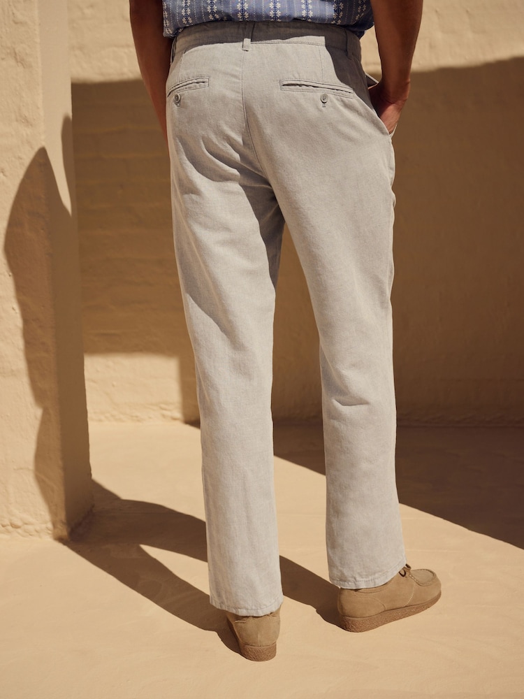 Light Stone Regular Fit Cotton Linen Twill Chino Trousers - Image 3 of 9