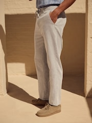 Light Stone Regular Fit Cotton Linen Twill Chino Trousers - Image 4 of 9