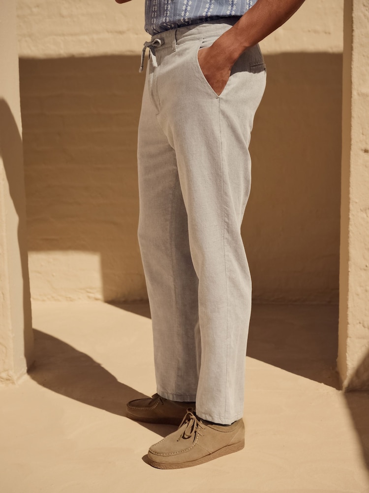 Light Stone Regular Fit Cotton Linen Twill Chino Trousers - Image 4 of 9