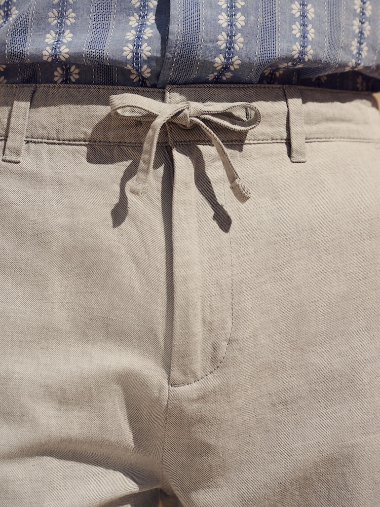 Light Stone Regular Fit Cotton Linen Twill Chino Trousers - Image 5 of 9