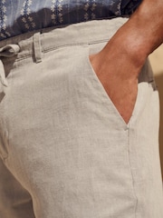 Light Stone Regular Fit Cotton Linen Twill Chino Trousers - Image 6 of 9