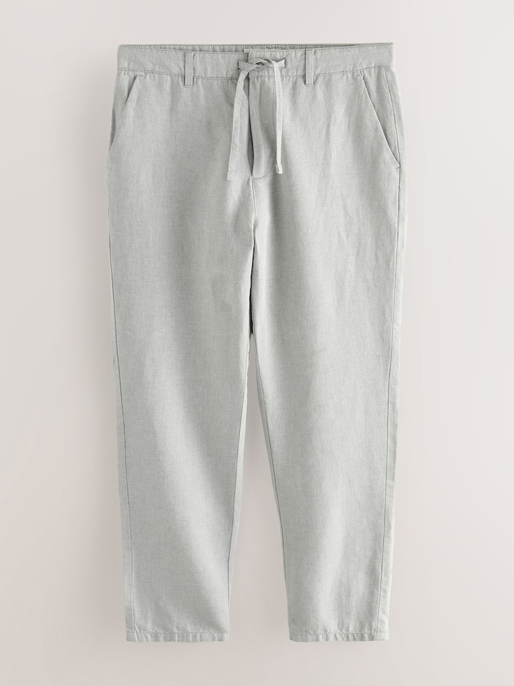 Light Stone Regular Fit Cotton Linen Twill Chino Trousers - Image 7 of 9