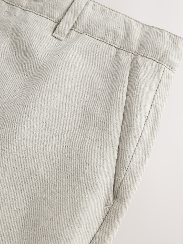Light Stone Regular Fit Cotton Linen Twill Chino Trousers - Image 9 of 9
