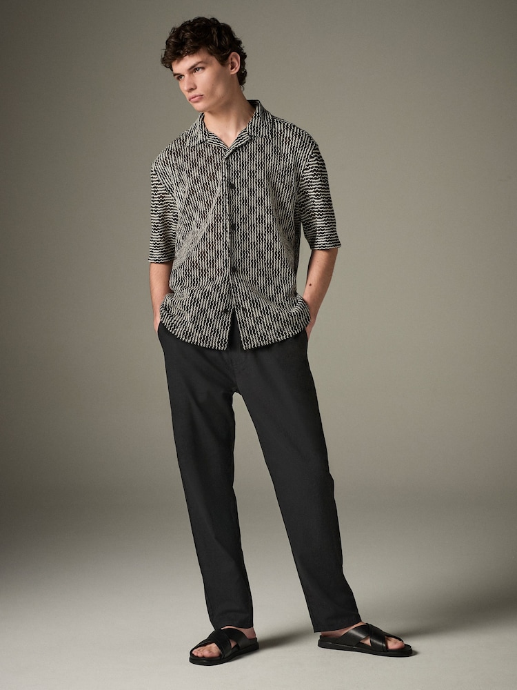 Black Regular Tapered Fit Linen Cotton Chino Trousers - Image 3 of 11