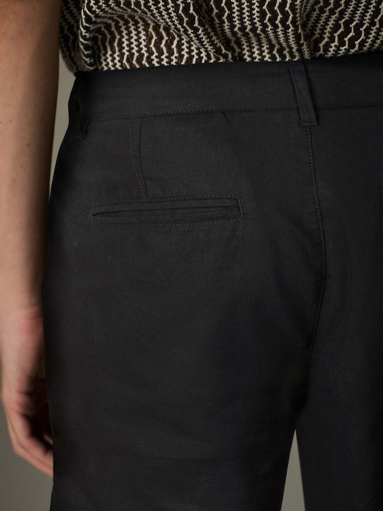 Black Regular Tapered Fit Linen Cotton Chino Trousers - Image 6 of 11