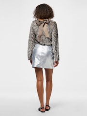 PIECES Grey Silver PU Mini Skirt - Image 4 of 7