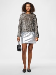 PIECES Grey Long Sleeve Sequin Bow Back Blouse - Image 1 of 5
