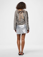 PIECES Grey Long Sleeve Sequin Bow Back Blouse - Image 2 of 5
