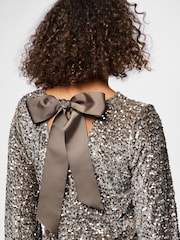 PIECES Grey Long Sleeve Sequin Bow Back Blouse - Image 5 of 5