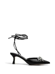 PIECES Black Tie Up Bow Pointed Court Heeled Sandals - Image 1 of 2