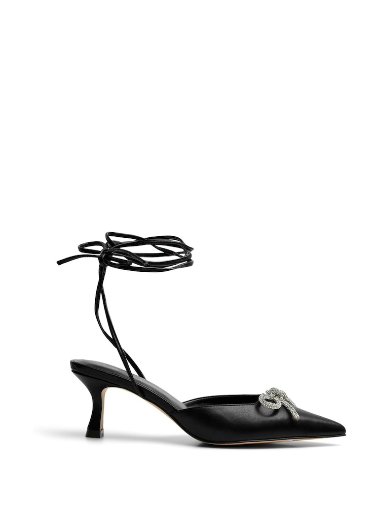 PIECES Black Tie Up Bow Pointed Court Heeled Sandals - Image 1 of 2