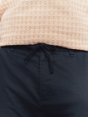 Navy Blue Regular Tapered Fit Linen Cotton Chino Trousers - Image 4 of 9