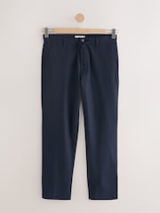 Navy Blue Regular Tapered Fit Linen Cotton Chino Trousers - Image 5 of 9