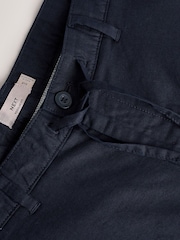 Navy Blue Regular Tapered Fit Linen Cotton Chino Trousers - Image 6 of 9