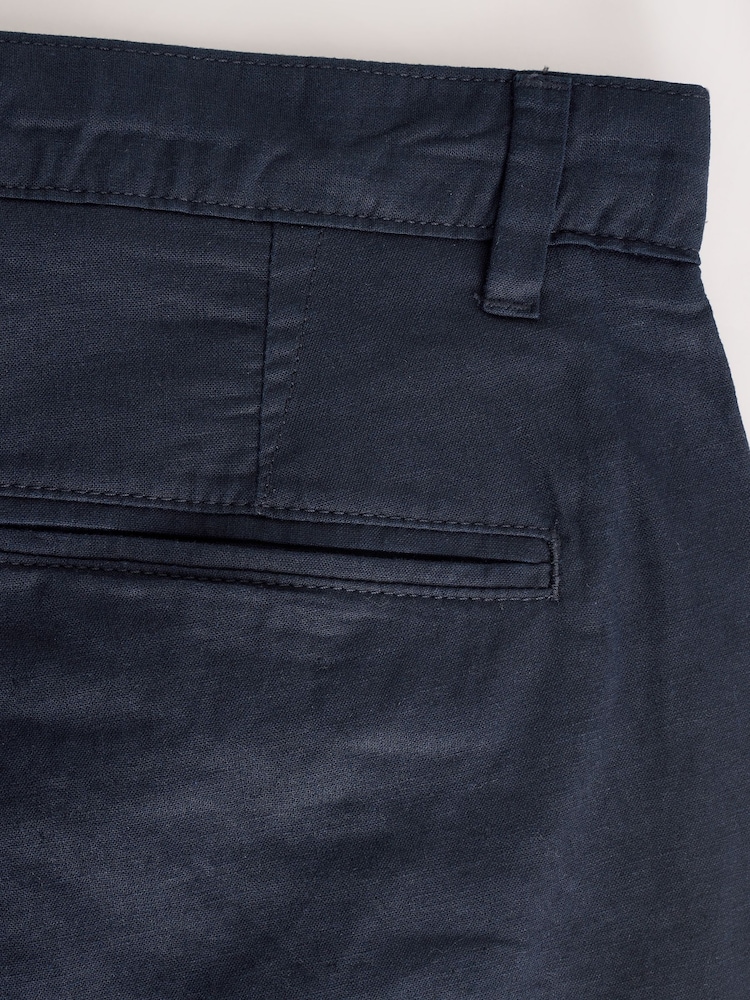 Navy Blue Regular Tapered Fit Linen Cotton Chino Trousers - Image 8 of 9