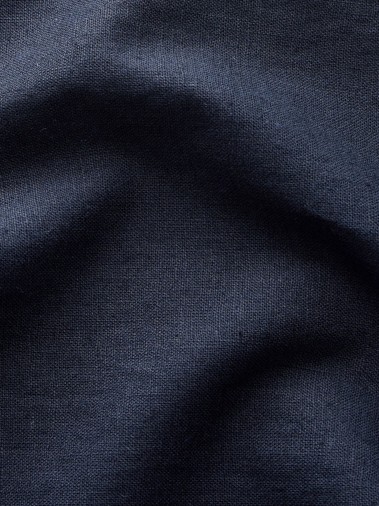 Navy Blue Regular Tapered Fit Linen Cotton Chino Trousers - Image 9 of 9