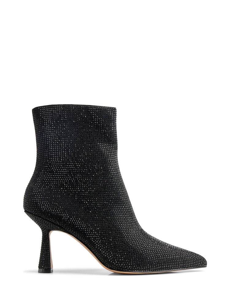 PIECES Black Embellished Heeled Ankle Boots - Image 1 of 2 PIECES Black Embellished Heeled Ankle Boots - Image 1 of 2