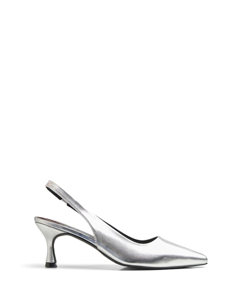 PIECES Metallic Slingback Court Heeled Sandals - Image 1 of 2