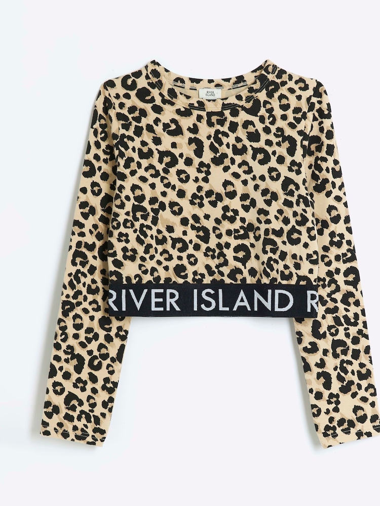 River Island Cream Girls Animal Print 100% Cotton Top - Image 1 of 3 River Island Cream Girls Animal Print 100% Cotton Top - Image 1 of 3