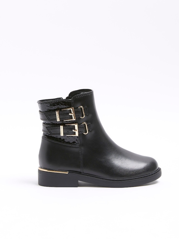 River Island Black Girls Buckle Riding Boots - Image 1 of 4