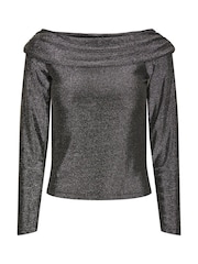 PIECES Black Silver Metallic Bardot Top - Image 1 of 1
