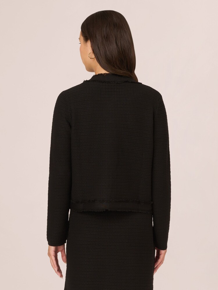 Adrianna Papell Long Sleeve Fray Trim Cardigan Black Sweater With Pockets - Image 2 of 7